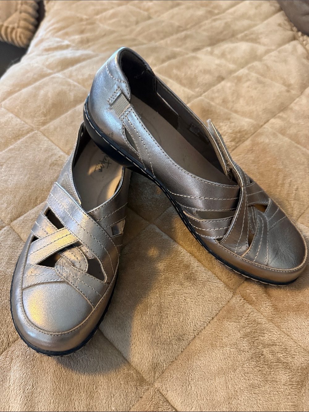 Clarks Metallic Silver Slip-On Maryjane Crossover Flats